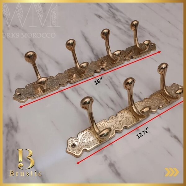 Engraved Brass Coat Hanger – Decorative Moroccan Wall Mount with Multiple Hooks by Brustic