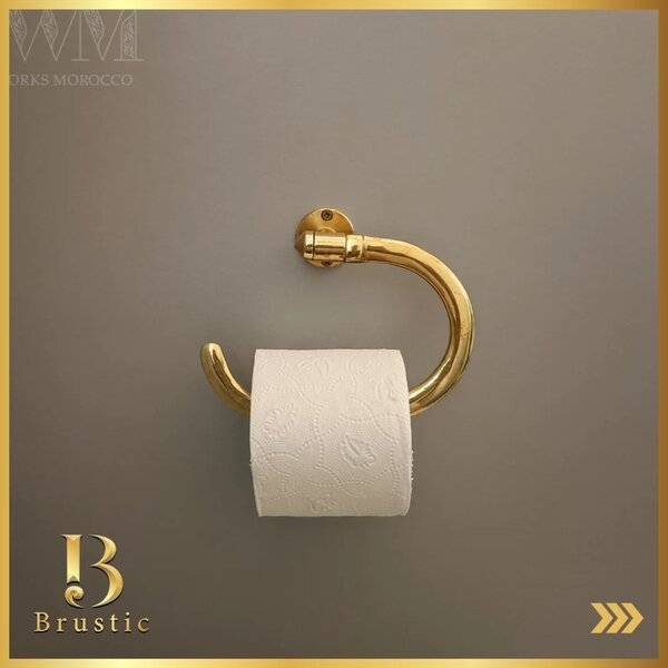 Flat Oval Unlacquered Brass Bathroom Towel Holder – Wall Mounted Handmade Towel Rail by Brustic